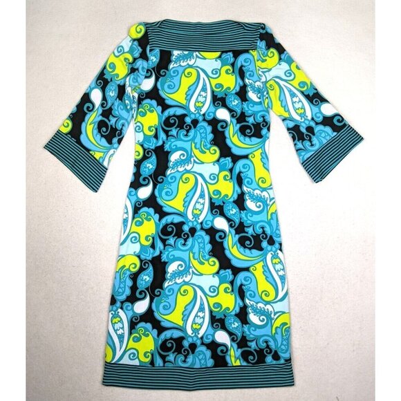 COCOMO - WOMEN'S TEAL BLUE PRINT 3/4 SLEEVE DRESS - SIZE S - Picture 1 of 7